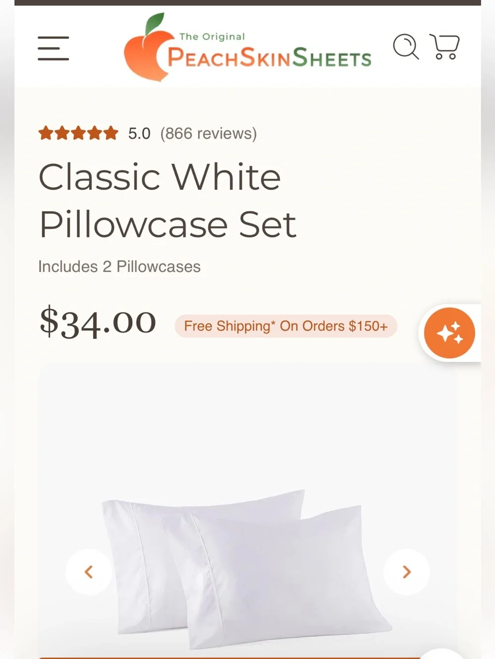 🍑Peach Skin Classic White Pillowcase Set. 1500 Thread Count. (2 pack)